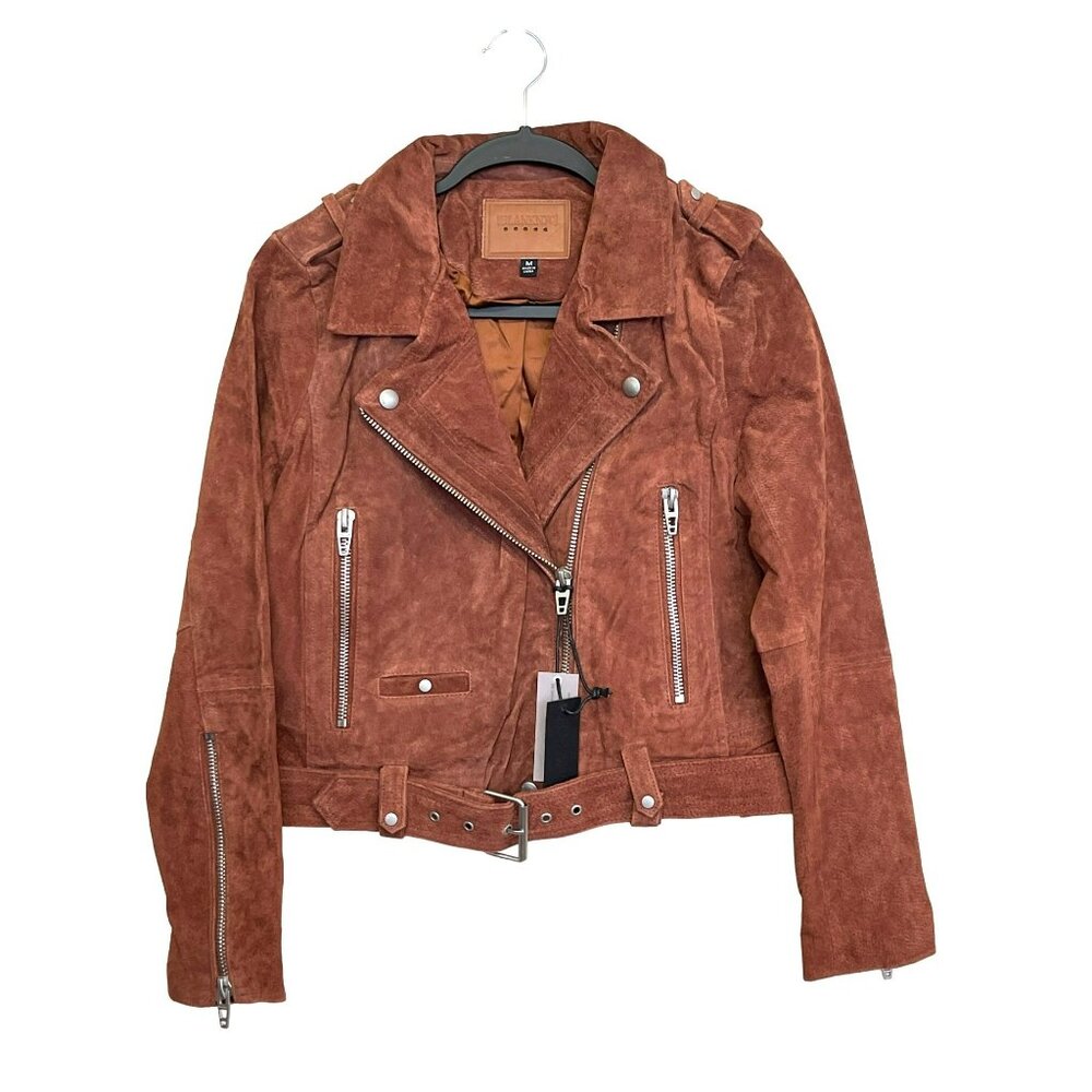 Blank NYC Suede Moto Jacket Chestnut Brown Size Medium New